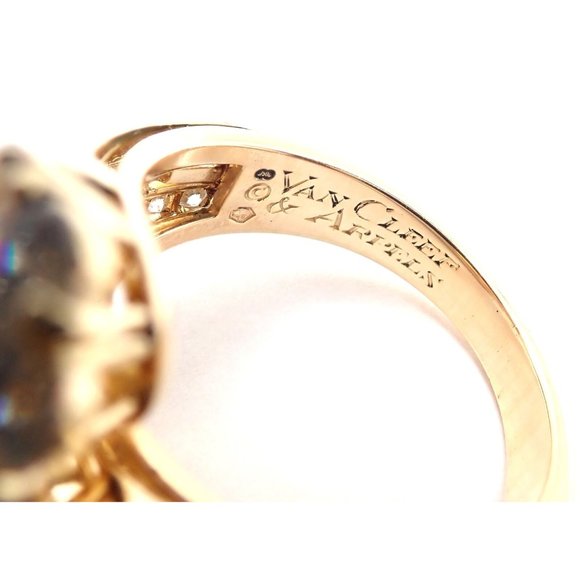 Authentic! Van Cleef & Arpels Snowflake 18k Yellow Gold Diamond Two Flower Ring - Picture 5 of 9